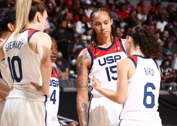 Brittney Griner Brittney Griner, pictured center, courtesy of the WNBA Digital Rights team.